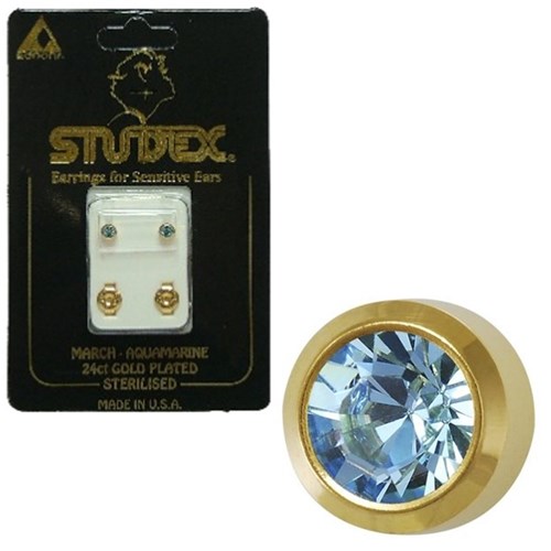 Birthstone Studs - Reg Bezel Gold - March / Aquamarine